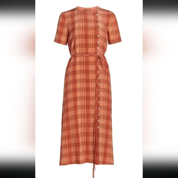 Altuzarra Picotee Orange Checkered Midi Dress In Cayenne Canyon Clay Size 42 - Picture 3 of 16